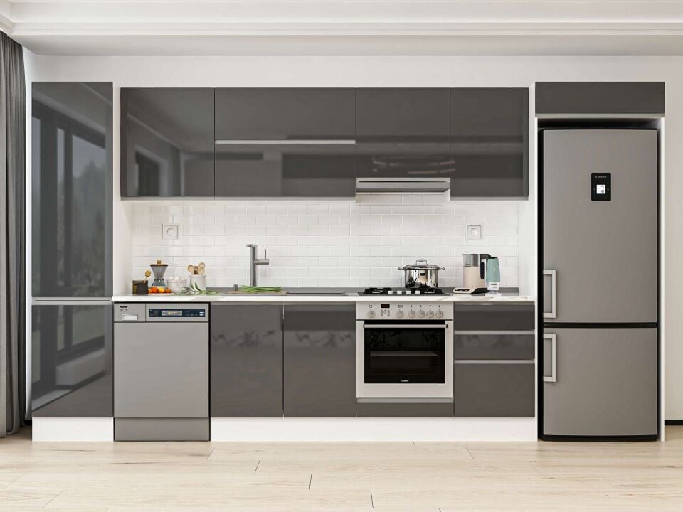 Alvinka 380X222 Cm High Gloss Mutfak Dolabı Mbb-E80B50S50-1 High Gloss | Antrasit - Mdf