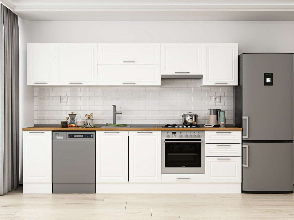 Alvinka 290X210 Cm Klasik Mebran Mutfak Dolabı M-E80S40S50-1 Mebran | Beyaz - Mdf