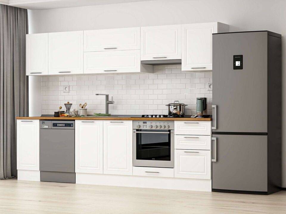 Alvinka 290X210 Cm Klasik Mebran Mutfak Dolabı M-E80S40S50-1 Mebran | Beyaz - Mdf