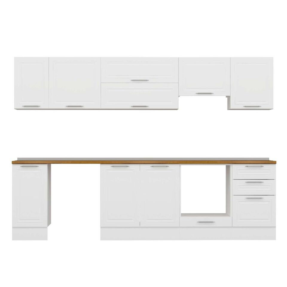 Alvinka 290X210 Cm Klasik Mebran Mutfak Dolabı M-E80S40S50-1 Mebran | Beyaz - Mdf