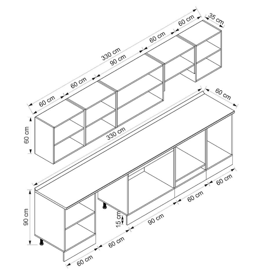 Alvinka 330X210 Cm Klasik Mebran Mutfak Dolabı Beyaz Beyaz M-E90S60S60-1