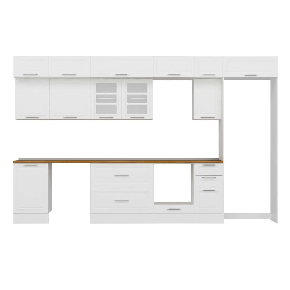 Alvinka 380X240 Cm Klasik Mebran Mutfak Dolabı Mb-E90S50S40-3 Mebran | Beyaz - Mdf