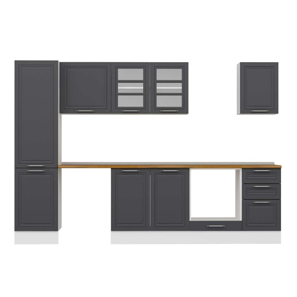 Alvinka 305X210 Cm Klasik Mebran Mutfak Dolabı Mb-E90B50S45-3 Mebran | Antrasit - Suntalam