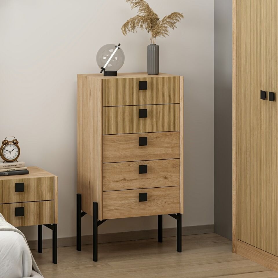 Maren Yüksek Şifonyer 5Ç Metal Ayaklı-Sepet-G.Yunus