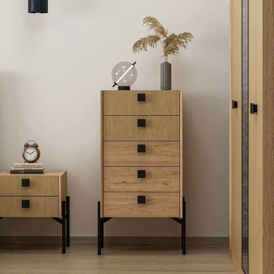 Maren Yüksek Şifonyer 5Ç Metal Ayaklı-Sepet-G.Yunus