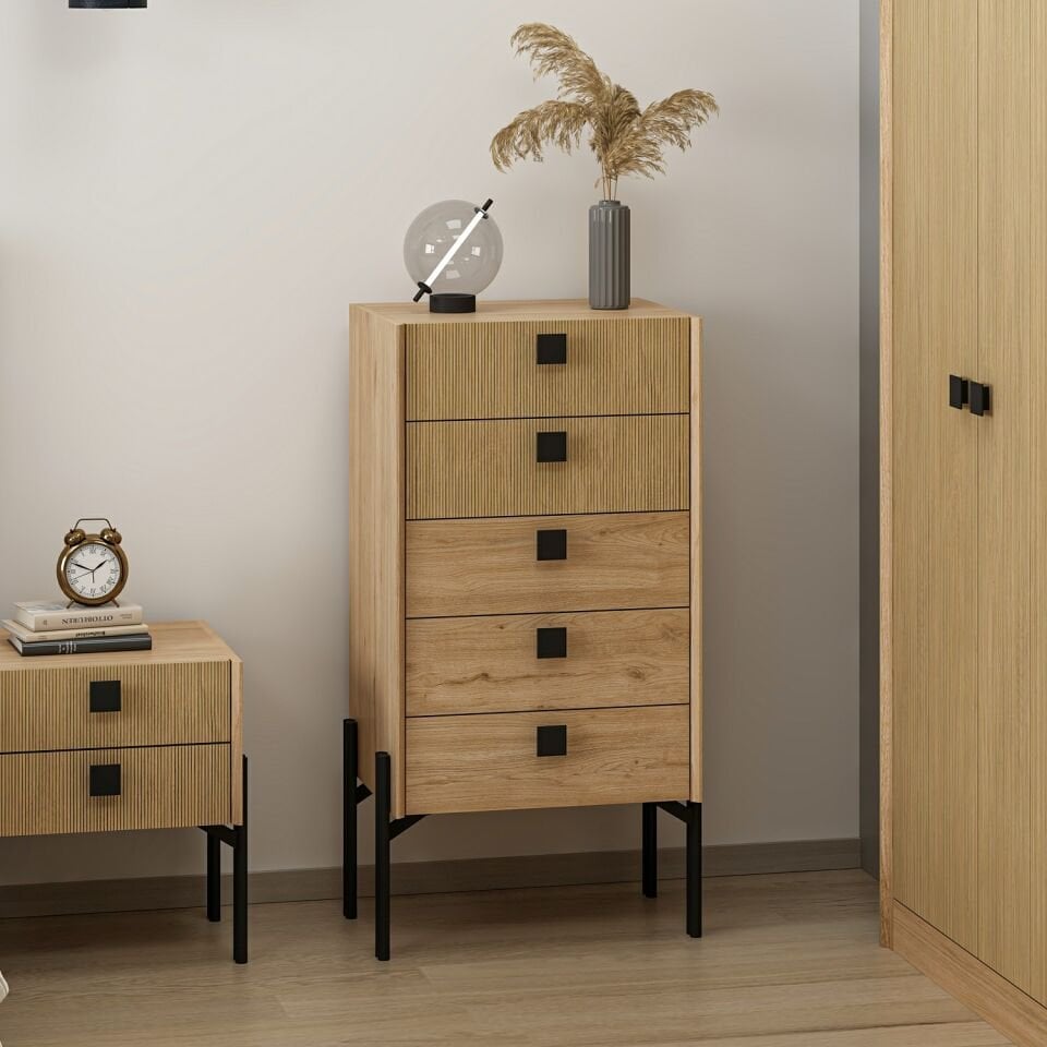 Maren Yüksek Şifonyer 5Ç Metal Ayaklı-Sepet-G.Yunus