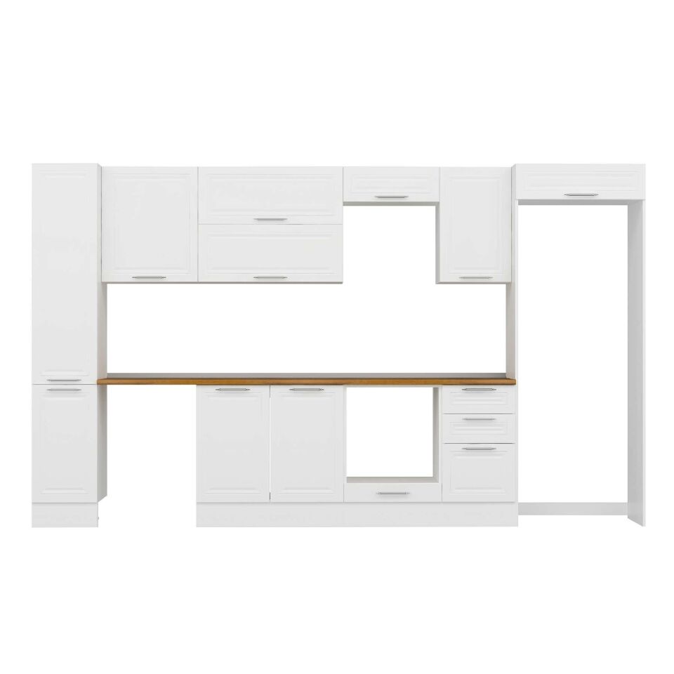 Alvinka 375X222 Cm Klasik Mebran Mutfak Dolabı Mbb-E90B40S45-2 Mebran | Beyaz - Suntalam