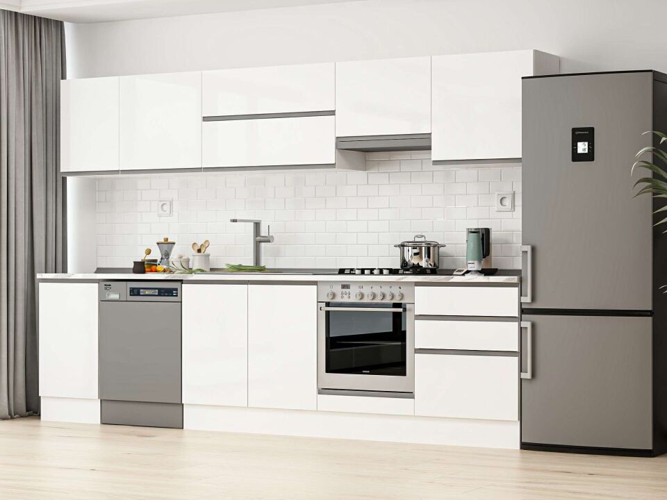 Alvinka 305X210 Cm High Gloss Mutfak Dolabı M-E80S45S60-1 High Gloss | Beyaz - Mdf