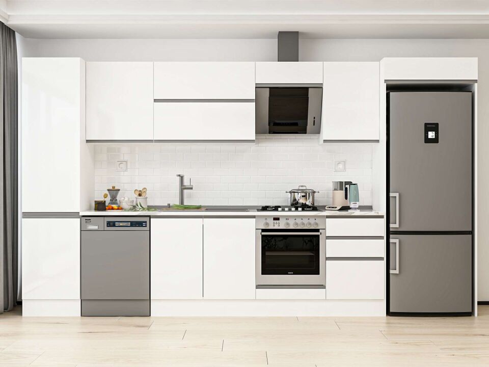 Alvinka 380X222 Cm High Gloss Mutfak Dolabı Mbb-E80B50S50-2 High Gloss | Beyaz - Mdf