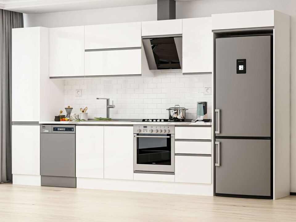 Alvinka 380X222 Cm High Gloss Mutfak Dolabı Mbb-E80B50S50-2 High Gloss | Beyaz - Mdf