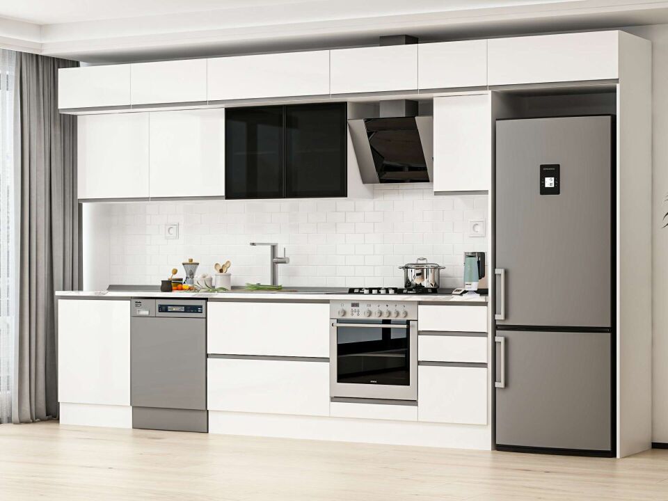 Alvinka 395X240 Cm High Gloss Mutfak Dolabı Mb-E90S60S45-3 High Gloss | Beyaz - Mdf