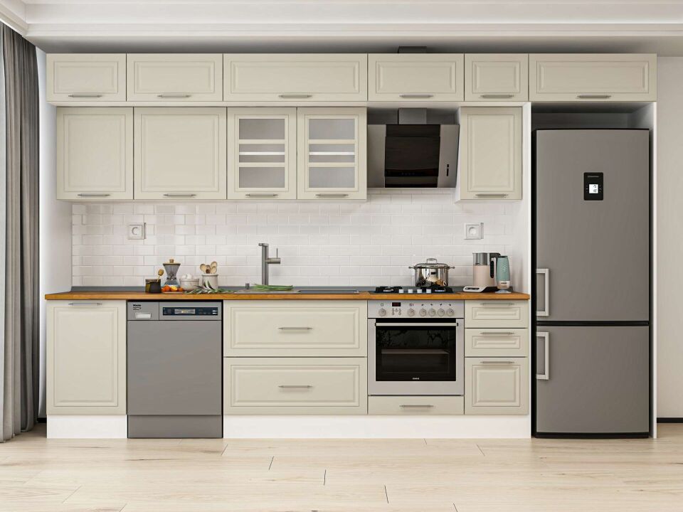 Alvinka 380X240 Cm Klasik Mebran Mutfak Dolabı Mb-E90S50S40-3 Mebran | Kumtaşı - Mdf