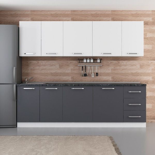 Minar 255 Cm Mutfak Dolabı Beyaz Antrasit 255-A1