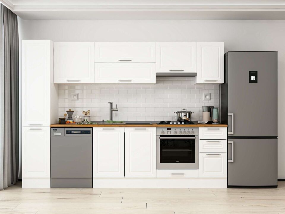 Alvinka 290X210 Cm Klasik Mebran Mutfak Dolabı Beyaz Beyaz Mb-E90B40S40-1