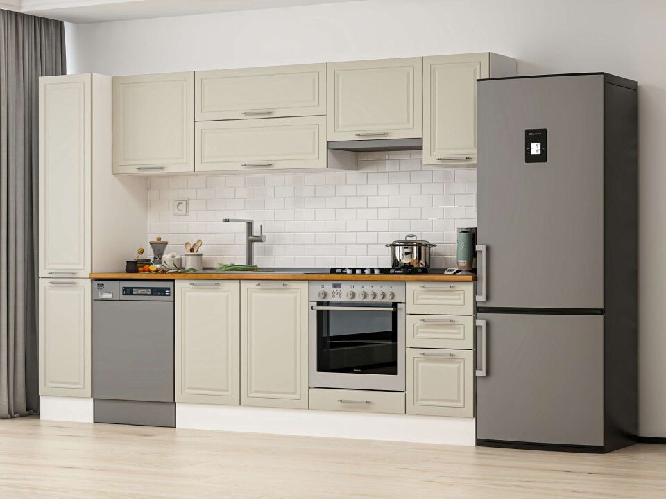 Alvinka 290X210 Cm Klasik Mebran Mutfak Dolabı Beyaz Beyaz Mb-E90B40S40-1