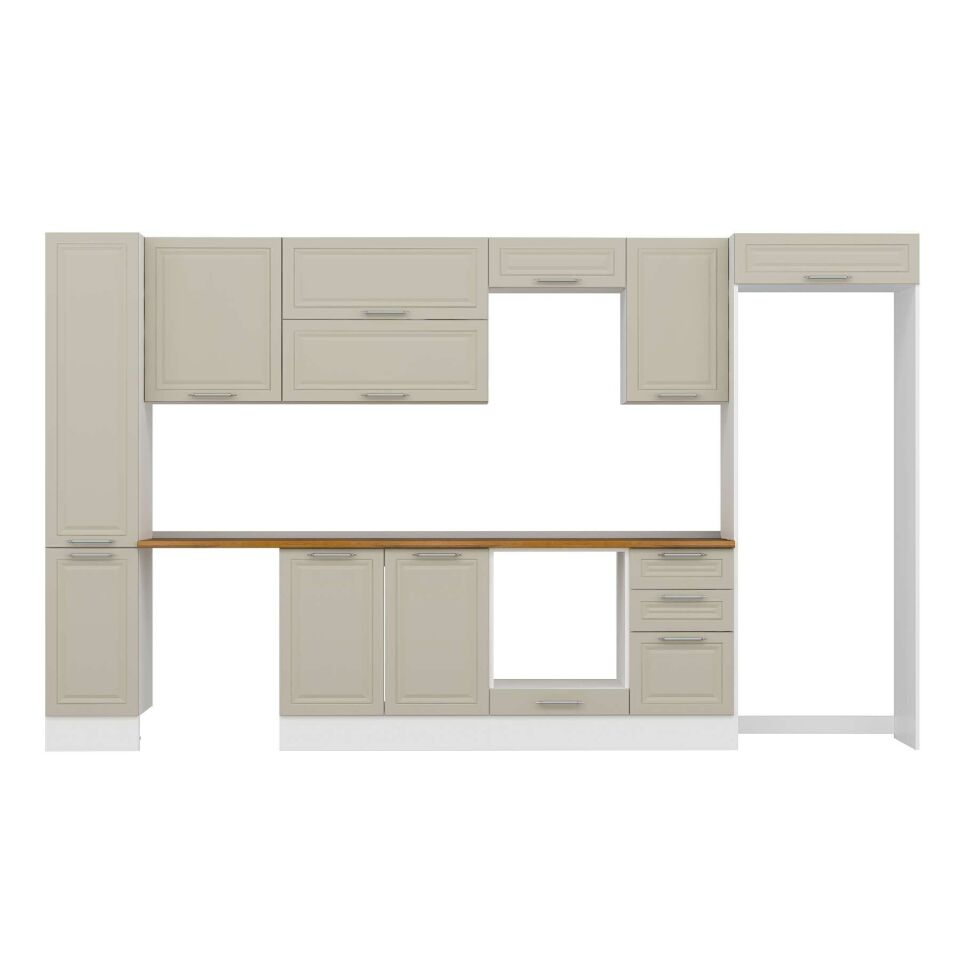 Alvinka 375X222 Cm Klasik Mebran Mutfak Dolabı Mbb-E90B40S45-2 Mebran | Kumtaşı - Suntalam