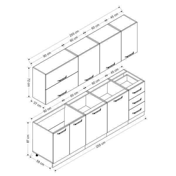 Minar 255 Cm Mutfak Dolabı Beyaz Antrasit 255-A2