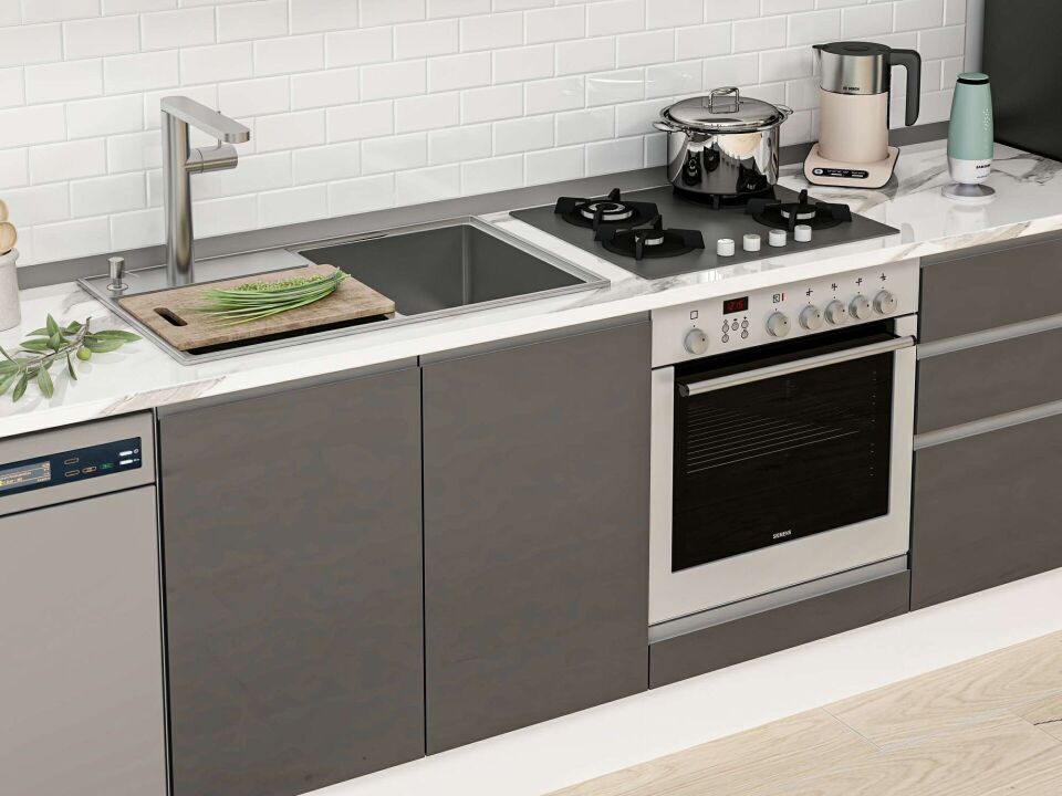 Alvinka 305X210 Cm High Gloss Mutfak Dolabı M-E80S45S60-1 High Gloss | Antrasit - Mdf