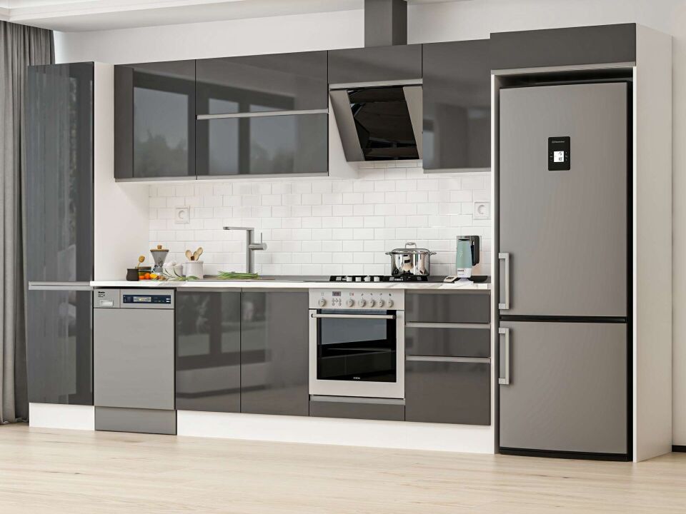 Alvinka 380X222 Cm High Gloss Mutfak Dolabı Mbb-E80B50S50-2 High Gloss | Antrasit - Mdf