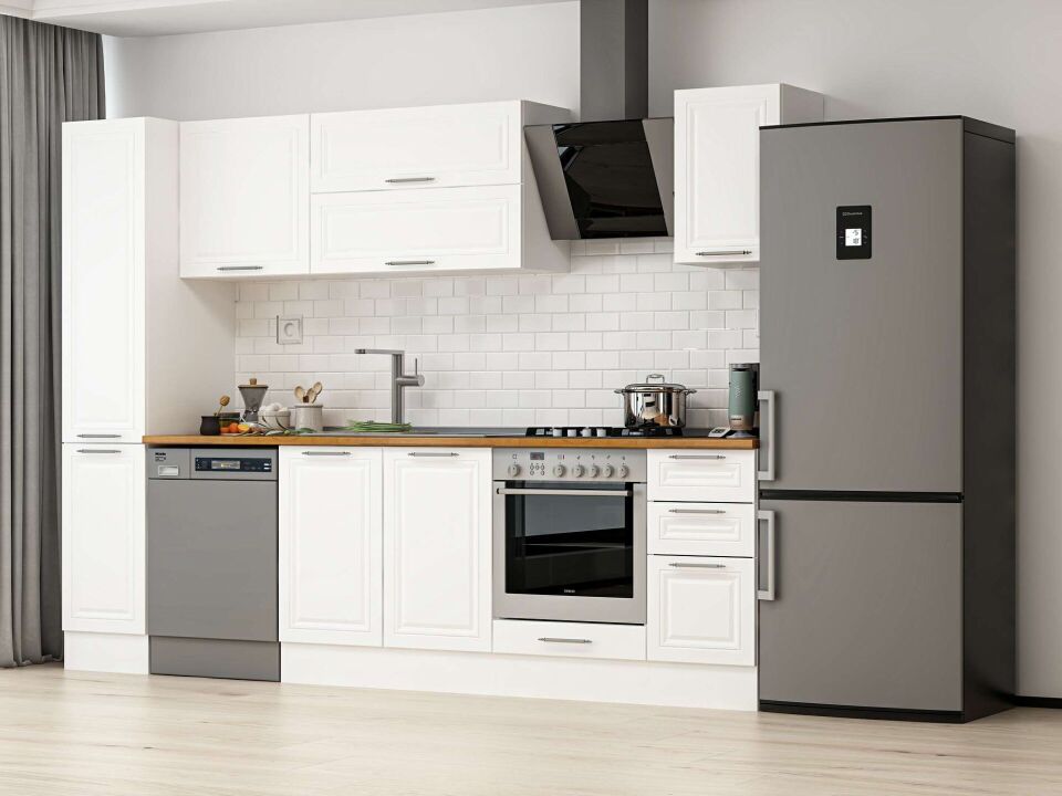Alvinka 290X210 Cm Klasik Mebran Mutfak Dolabı Beyaz Beyaz Mb-E90B40S40-2