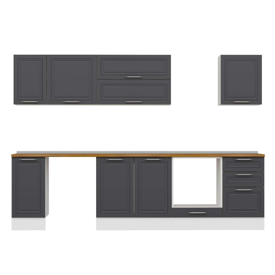 Alvinka 290X210 Cm Klasik Mebran Mutfak Dolabı M-E80S40S50-2 Mebran | Antrasit - Suntalam
