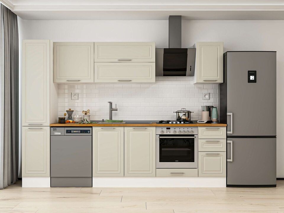 Alvinka 290X210 Cm Klasik Mebran Mutfak Dolabı Beyaz Beyaz Mb-E90B40S40-2
