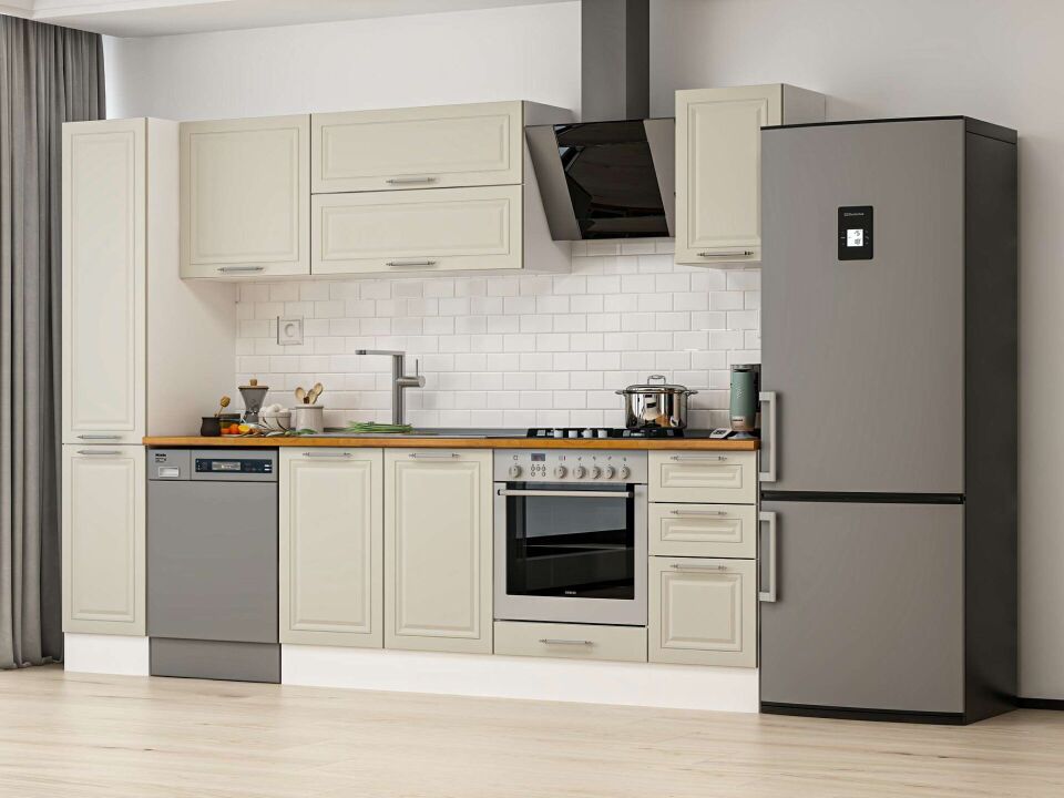 Alvinka 290X210 Cm Klasik Mebran Mutfak Dolabı Beyaz Beyaz Mb-E90B40S40-2