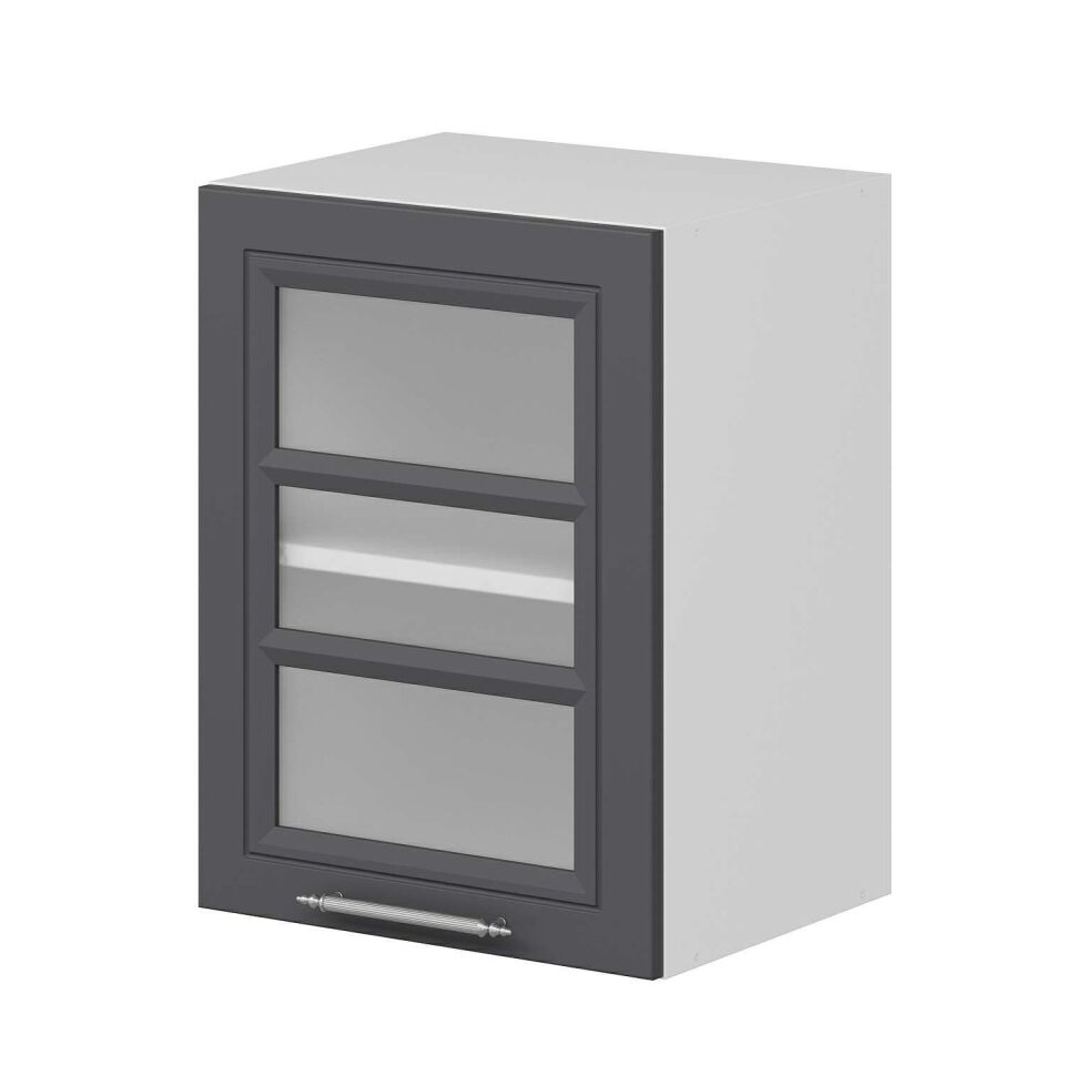 Alvinka Mutfak Modül Mbr_C Üst 1Dk1R 45-H60Cm Dolap Cam Beyaz Antrasit Mdf