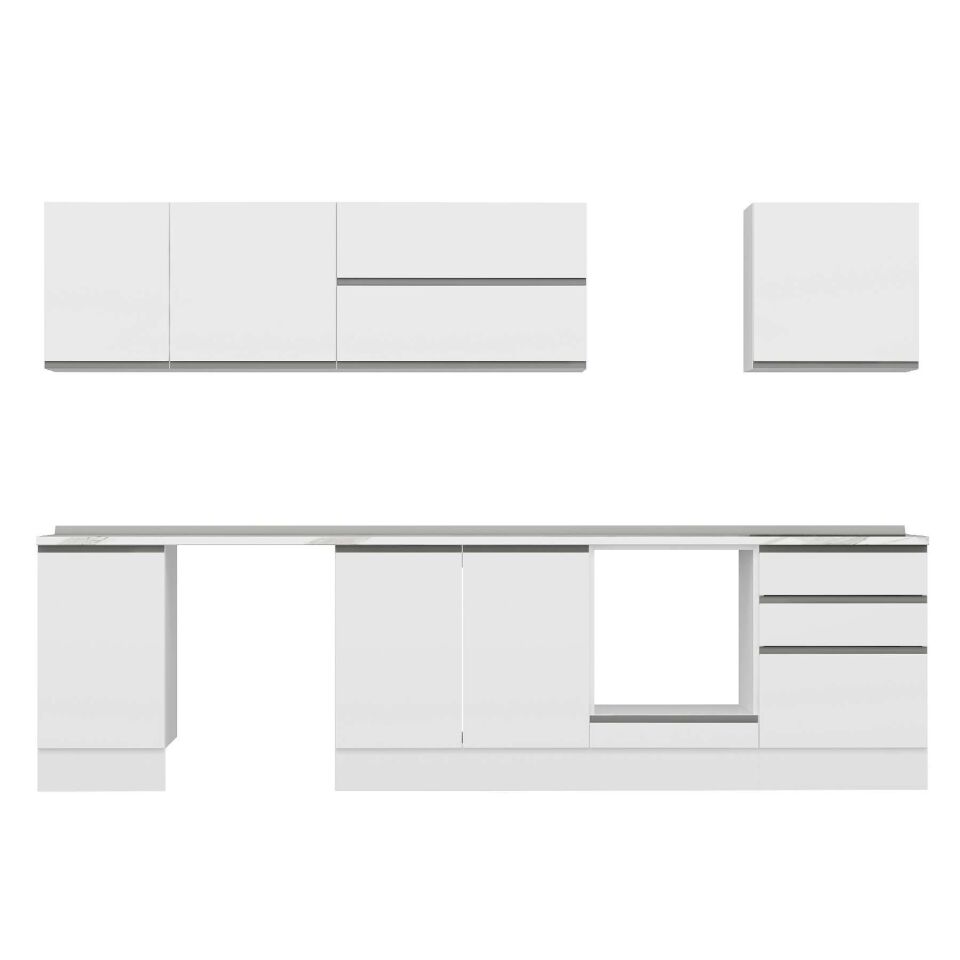 Alvinka 305X210 Cm High Gloss Mutfak Dolabı M-E80S45S60-2 High Gloss | Beyaz - Suntalam
