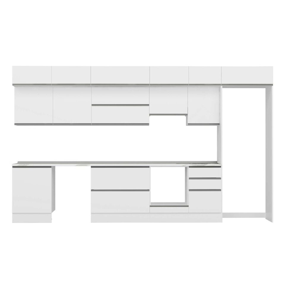 Alvinka 400X240 Cm High Gloss Mutfak Dolabı Mb-E90S60S50-1 High Gloss | Beyaz - Suntalam