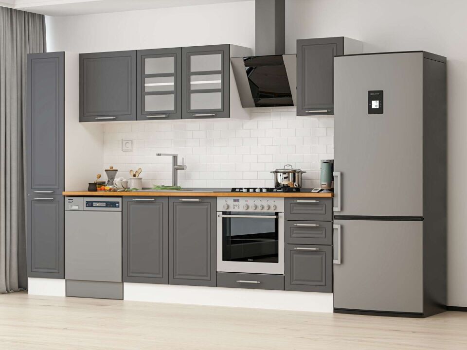 Alvinka 290X210 Cm Klasik Mebran Mutfak Dolabı Beyaz Beyaz Mb-E90B40S40-3