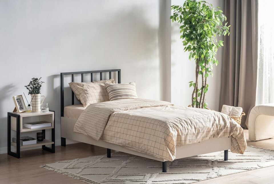 Ceramical KR1M Metal Başlıklı Karyola - 90x190 - Vizon Bej