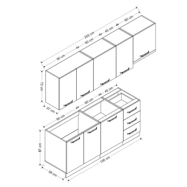 Minar 255 Cm Mutfak Dolabı Beyaz Antrasit 255-A4