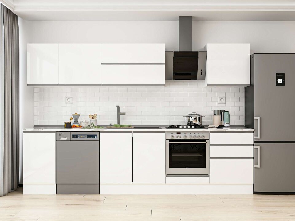 Alvinka 305X210 Cm High Gloss Mutfak Dolabı M-E80S45S60-2 High Gloss | Beyaz - Mdf