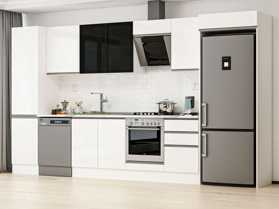 Alvinka 380X222 Cm High Gloss Mutfak Dolabı Mbb-E80B50S50-3 High Gloss | Beyaz - Mdf