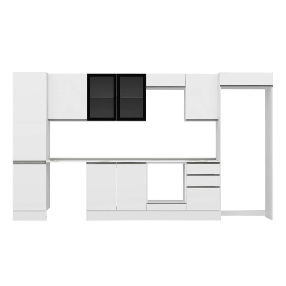 Alvinka 380X222 Cm High Gloss Mutfak Dolabı Mbb-E80B50S50-3 High Gloss | Beyaz - Mdf