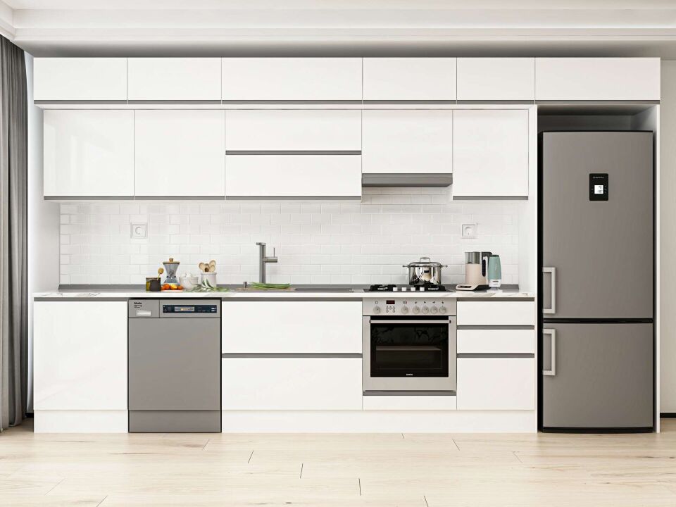 Alvinka 400X240 Cm High Gloss Mutfak Dolabı Mb-E90S60S50-1 High Gloss | Beyaz - Mdf