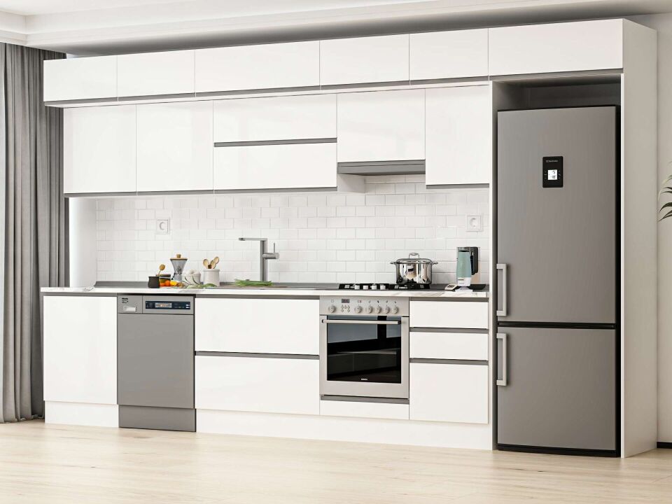 Alvinka 400X240 Cm High Gloss Mutfak Dolabı Mb-E90S60S50-1 High Gloss | Beyaz - Mdf
