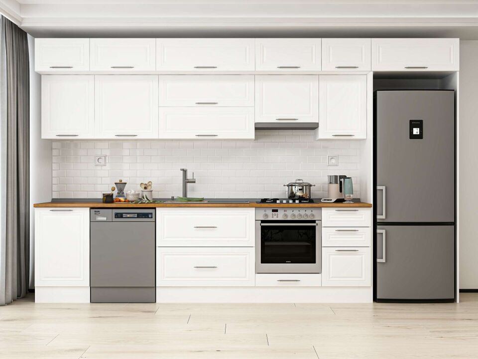 Alvinka 385X240 Cm Klasik Mebran Mutfak Dolabı Mb-E90S50S45-1 Mebran | Beyaz - Mdf