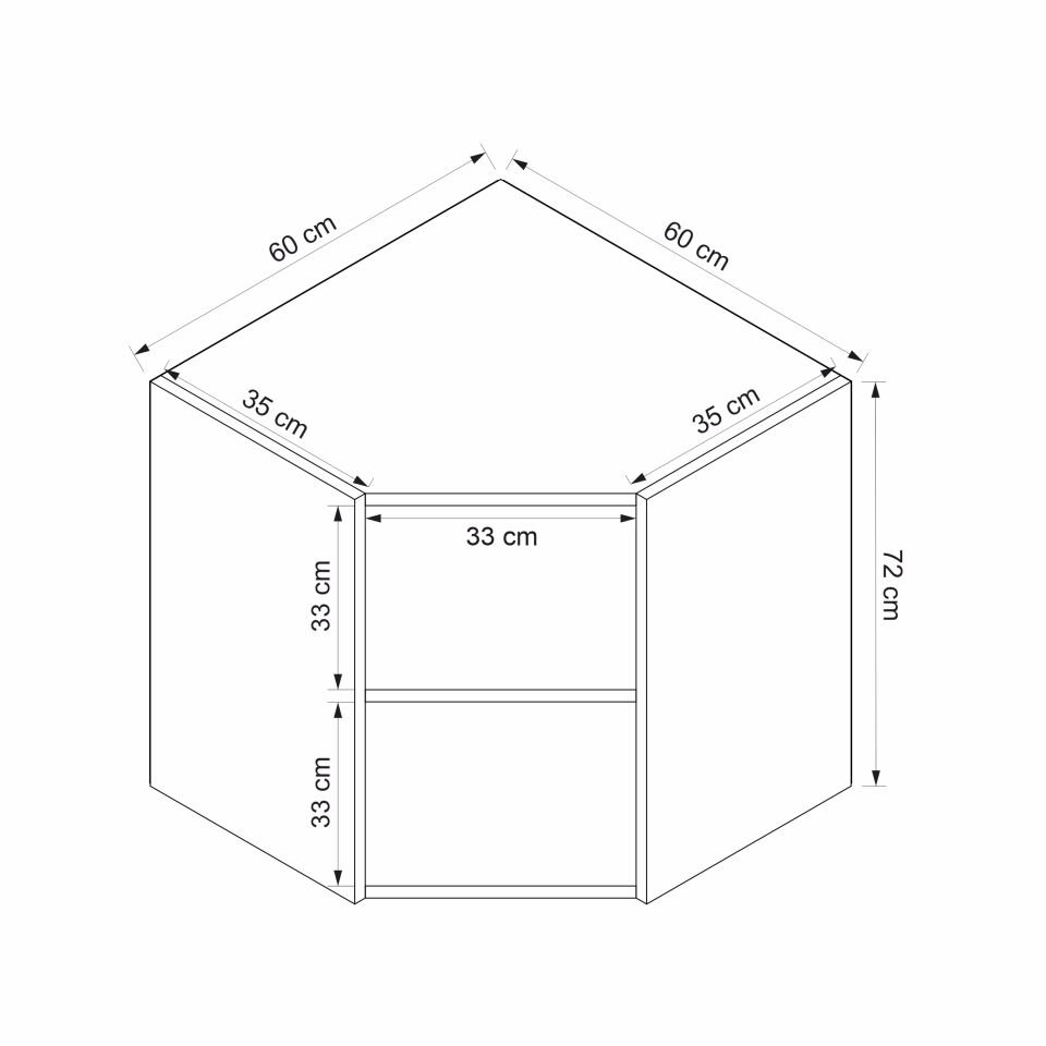 Alvinka Mutfak Modül Mbr_A Üst 1Dk1R 60-H72Cm Köşe Dolap Beyaz Beyaz