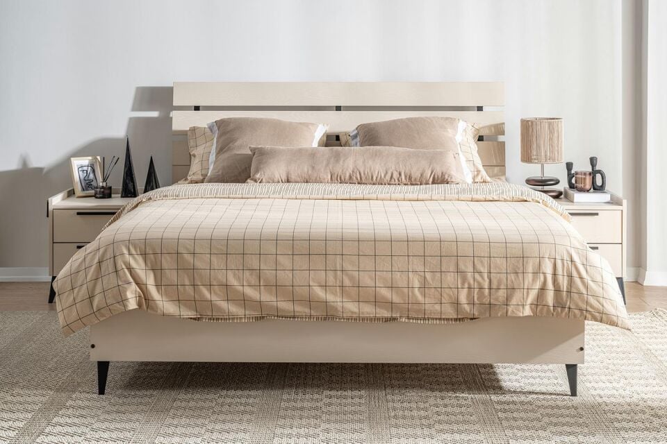 Ceramical KR2 Ahşap Başlıklı Bazasız Karyola - 160x200 - Vizon Bej
