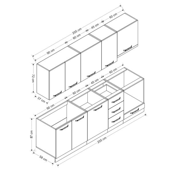 Minar 255 Cm Mutfak Dolabı Beyaz Antrasit 255-A5