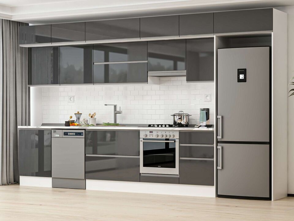 Alvinka 400X240 Cm High Gloss Mutfak Dolabı Mb-E90S60S50-1 High Gloss | Antrasit - Suntalam