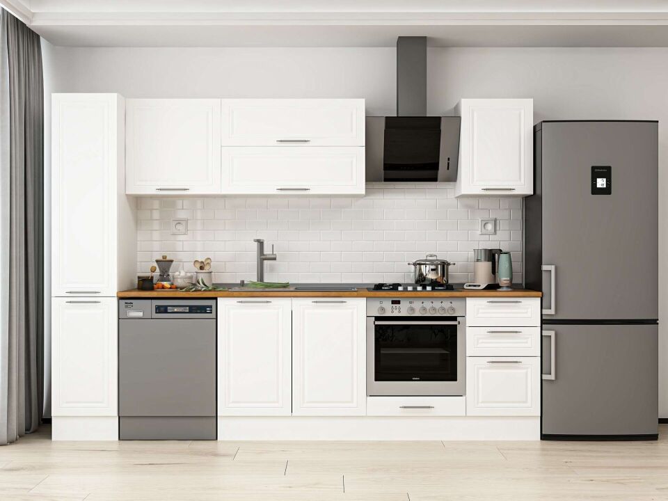 Alvinka 295X210 Cm Klasik Mebran Mutfak Dolabı Beyaz Beyaz Mb-E90B40S45-2