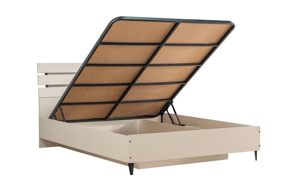 Ceramical KRB2 Ahşap Başlıklı Bazalı Karyola - 160x200 - Vizon Bej