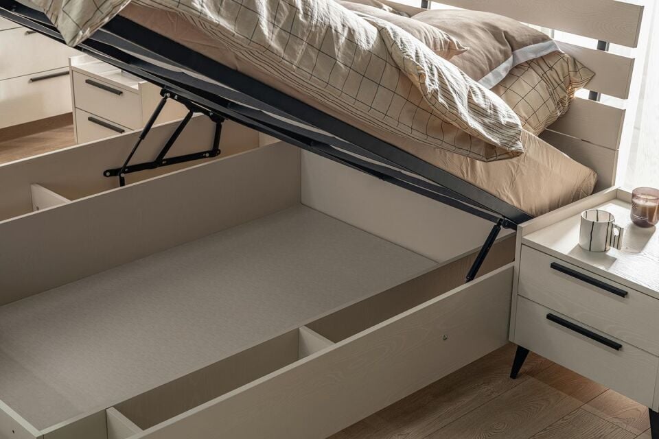 Ceramical KRB2 Ahşap Başlıklı Bazalı Karyola - 160x200 - Vizon Bej