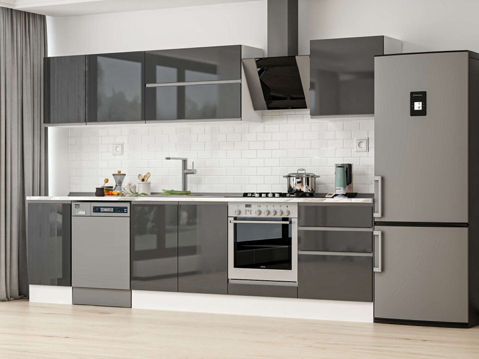 Alvinka 305X210 Cm High Gloss Mutfak Dolabı M-E80S45S60-2 High Gloss | Antrasit - Mdf