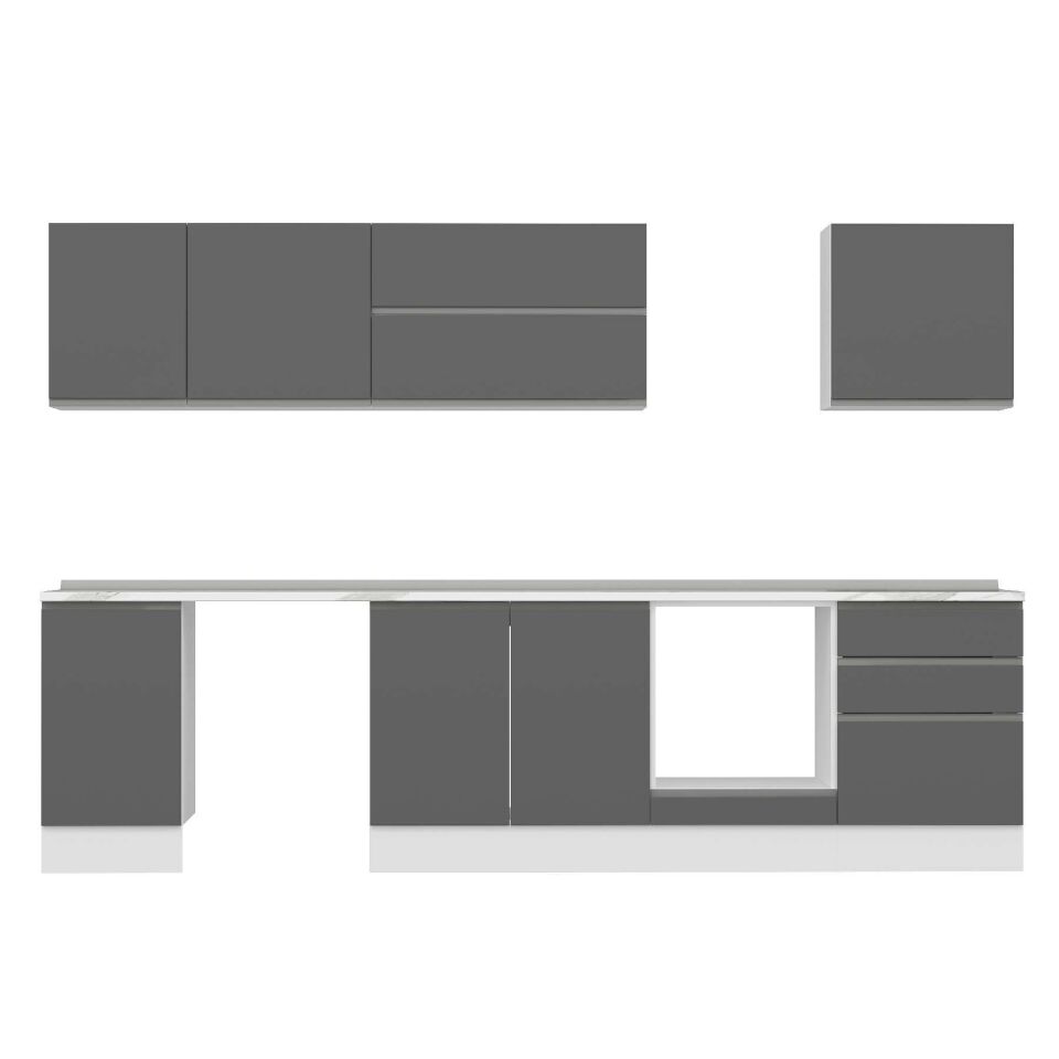 Alvinka 305X210 Cm High Gloss Mutfak Dolabı M-E80S45S60-2 High Gloss | Antrasit - Mdf