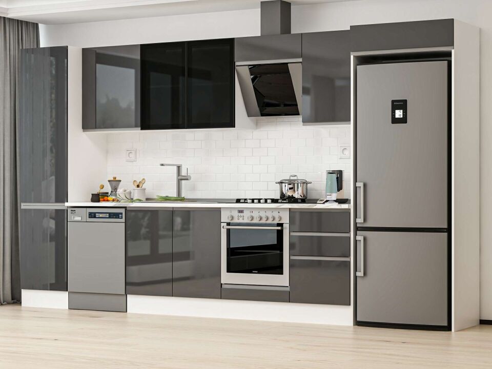 Alvinka 380X222 Cm High Gloss Mutfak Dolabı Mbb-E80B50S50-3 High Gloss | Antrasit - Mdf