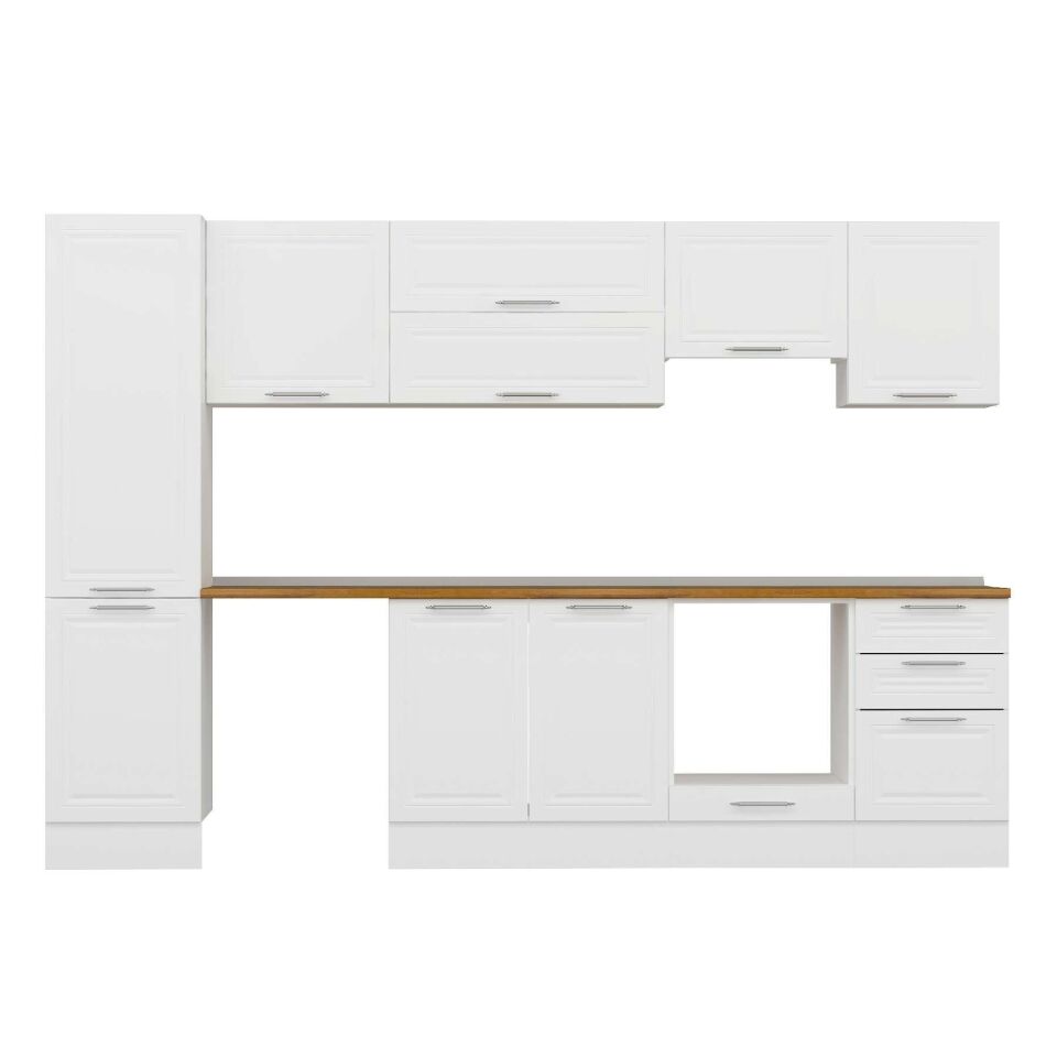 Alvinka 310X210 Cm Klasik Mebran Mutfak Dolabı Mb-E90B50S50-1 Mebran | Beyaz - Mdf